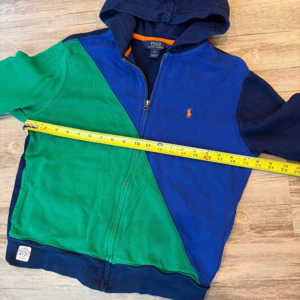 Polo Ralph Lauren Kids Large 14-16 Blue Green Colorblock Full Zip‎ Hoodie Pony